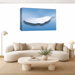 LR Abstract Feather Wall Art Picture – Blue & White Modern Framed Canvas Print | Ready to Hang | Modern Wall Art for Living Room, Bedroom & Office