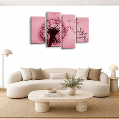 LR Abstract Floral Wall Art Picture – Grey & Pink Framed 4 Panel Split Canvas Print | Ready to Hang | Modern Wall Art for Living Room, Bedroom & Office