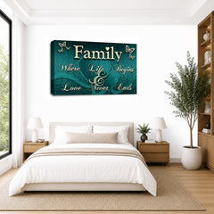 LR Family Love Quote Wall Art Picture – Teal & Cream Framed Canvas Print | Ready to Hang | Modern Wall Art for Living Room, Bedroom & Office