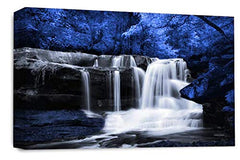 LR Waterfall Wall Art Canvas Picture Blue Forest Landscape Grey White Framed Canvas Print Ready to Hang