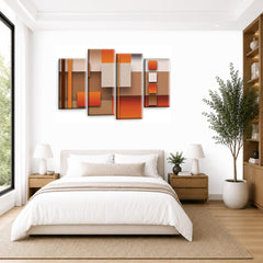 LR Orange Abstract Wall Art Picture – Cream & Modern Framed 4 Panel Split Canvas Print | Ready to Hang | Modern Wall Art for Living Room, Bedroom & Office