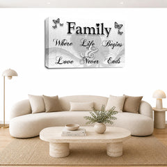 LR Family Love Quote Wall Art Picture – Black & White Framed Canvas Print | Ready to Hang | Modern Wall Art for Living Room, Bedroom & Office