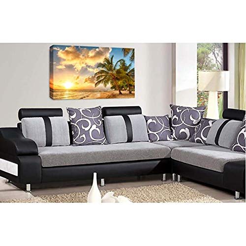 LR Sunset Beach Tropical Wall Art Picture Island Palm Tree Framed Canvas Panel Print Ready to Hang