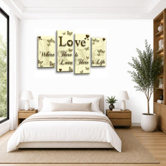 LR Love Quote Wall Art Picture – Cream & Brown Framed 4 Panel Split Canvas Print | Ready to Hang | Modern Wall Art for Living Room, Bedroom & Office