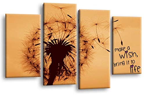 LR Abstract Floral Wall Art Picture Make a Wish Quote Orange Framed Split Canvas Print