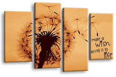LR Abstract Floral Wall Art Picture Make a Wish Quote Orange Framed Split Canvas Print