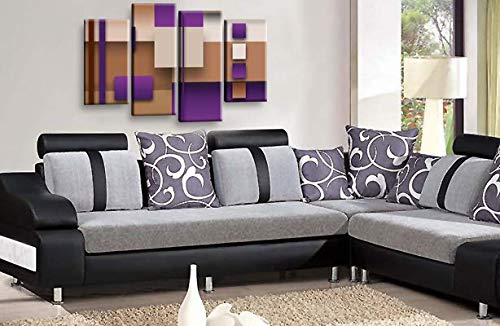 LR Purple Abstract Wall Art Picture Cream Squares Checks Framed Canvas Split Print Ready to Hang