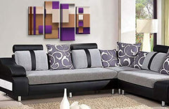 LR Purple Abstract Wall Art Picture Cream Squares Checks Framed Canvas Split Print Ready to Hang