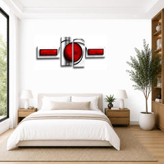 LR Red Abstract Wall Art Picture – Black & White Modern Framed 4 Panel Split Canvas Print | Ready to Hang | Modern Wall Art for Living Room, Bedroom & Office