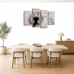 LR Abstract Floral Wall Art Picture – Grey Framed 4 Panel Split Canvas Print | Ready to Hang | Modern Wall Art for Living Room, Bedroom & Office