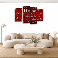LR Love Quote Home Wall Art Picture – Red & Cream Framed 4 Panel Split Canvas Print | Ready to Hang | Modern Wall Art for Living Room, Bedroom & Office