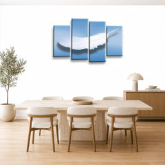 LR Abstract Blue Wall Art Picture – Grey & White Modern Framed 4 Panel Split Canvas Print | Ready to Hang | Modern Wall Art for Living Room, Bedroom & Office
