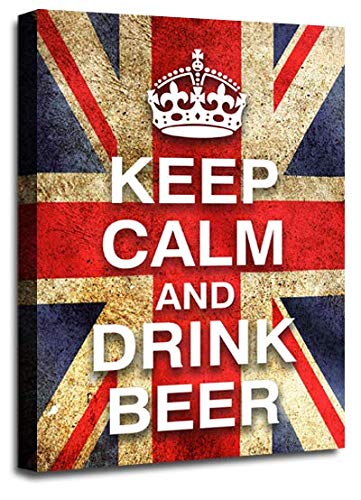 LR Keep Calm Wall Art Canvas Picture Drink Beer Red White Blue Union Jack Home Framed Panel Print Ready to Hang