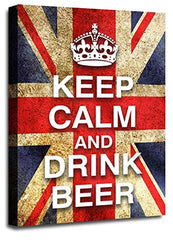 LR Keep Calm Wall Art Canvas Picture Drink Beer Red White Blue Union Jack Home Framed Panel Print Ready to Hang