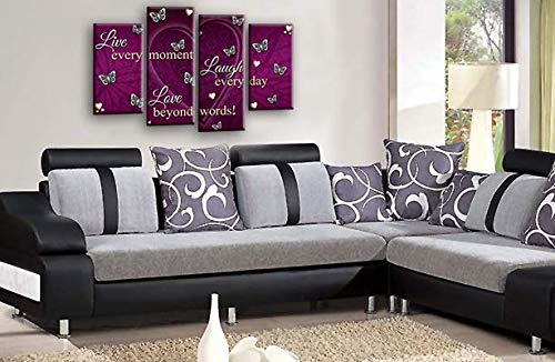 LR Live Laugh Wall Art Print Purple Grey Love Heart Framed Split Panel Picture Ready to Hang