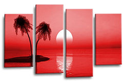 LR Sunset Beach Wall Art Picture Red Palm Trees Island Framed Split Panel Canvas Ready to Hang