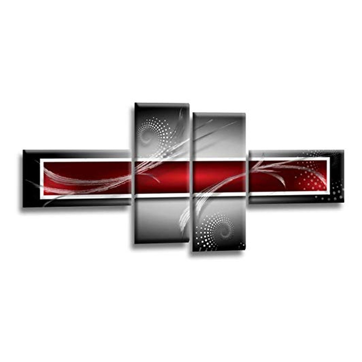 LR Red Grey Abstract Wall Art Picture – Black Modern Framed 4 Panel Split Canvas Print | Ready to Hang | Modern Wall Art for Living Room, Bedroom & Office