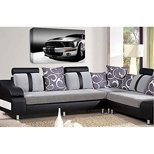 LR Ford Mustang Car Wall Art Picture Silver Muscle USA Framed Canvas Panel Print Ready to Hang