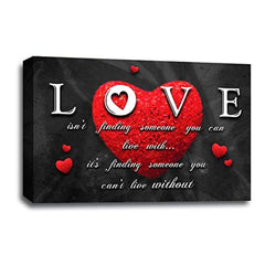 LR Love Quote Wall Art Picture – Grey & Red Framed Canvas Print | Ready to Hang | Modern Wall Art for Living Room, Bedroom & Office