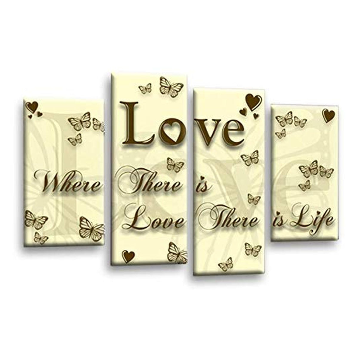 LR Love Quote Wall Art Picture – Cream & Brown Framed 4 Panel Split Canvas Print | Ready to Hang | Modern Wall Art for Living Room, Bedroom & Office