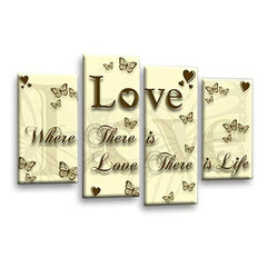 LR Love Quote Wall Art Picture – Cream & Brown Framed 4 Panel Split Canvas Print | Ready to Hang | Modern Wall Art for Living Room, Bedroom & Office