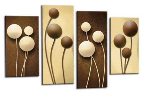 LR Floral Rose Wall Art Picture – Cream & Brown Framed 4 Panel Split Canvas Print | Ready to Hang | Modern Wall Art for Living Room, Bedroom & Office