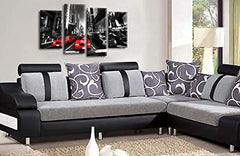 LR New York Taxi Wall Art Picture – Grey, Red & Black Skyline Framed 4 Panel Split Canvas Print | Ready to Hang | Modern Wall Art for Living Room, Bedroom & Office