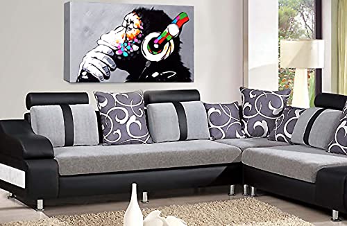 LR Banksy DJ Monkey Art Print Graffiti Canvas Picture Framed Ready to Hang