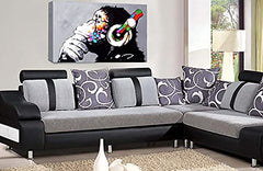LR Banksy DJ Monkey Art Print Graffiti Canvas Picture Framed Ready to Hang
