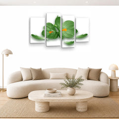 LR Floral Rose Orchid Wall Art Picture – Green & White Framed 4 Panel Split Canvas Print | Ready to Hang | Modern Wall Art for Living Room, Bedroom & Office
