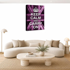 LR Keep Calm Wall Art Picture – Purple & Grey Typography Framed Canvas Print | Ready to Hang | Modern Wall Art for Living Room, Bedroom & Office