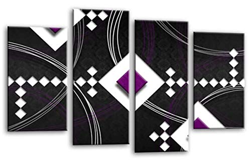 LR Abstract Wall Art Print Purple Black White Squares Stripes Framed Split Panel Picture Ready to Hang