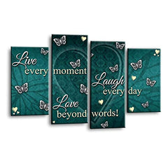 LR Live Laugh Wall Art Picture – Grey, Teal & White Love Quote Framed 4 Panel Split Canvas Print | Ready to Hang | Modern Wall Art for Living Room, Bedroom & Office