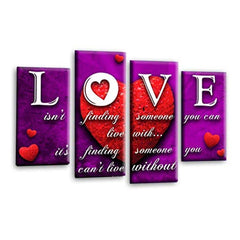 LR Love Wall Art Picture – Purple & Red Quote Framed 4 Panel Split Canvas Print | Ready to Hang | Modern Wall Art for Living Room, Bedroom & Office