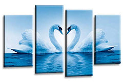 LR Love Swans Wall Art Picture Blue White Heart Home Framed Split Panel Canvas Print