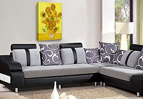 LR Sunflowers Wall Art Picture Van Gogh Print Framed Reproduction Canvas Ready to Hang