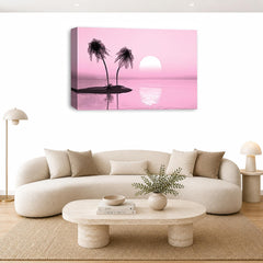 LR Sunset Beach Wall Art Picture – Pink Seascape Framed Canvas Print | Ready to Hang | Modern Wall Art for Living Room, Bedroom & Office