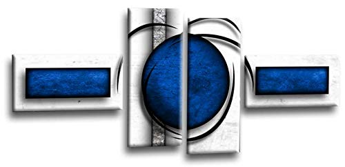 LR Blue Abstract Wall Art Picture Red Black White Stripes Circles Framed Split Panel Print Ready to Hang