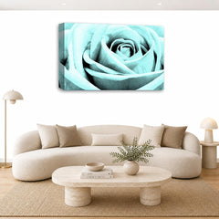 LR Floral Wall Art Picture – Duck Egg Rose Framed Canvas Print | Ready to Hang | Modern Wall Art for Living Room, Bedroom & Office