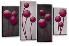 LR Purple Floral Rose Wall Art Picture Grey Abstract Flower Love Framed Split Panel Print Ready to Hang