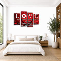 LR Love Quote Wall Art Picture – Red Framed 4 Panel Split Canvas Print | Ready to Hang | Modern Wall Art for Living Room, Bedroom & Office