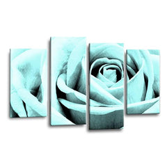 LR Floral Duck Egg Rose Wall Art Picture Framed 4 Panel Split Canvas Print | Ready to Hang | Modern Wall Art for Living Room, Bedroom & Office