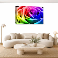 LR Floral Wall Art Picture – Rainbow Rose Framed Canvas Print | Ready to Hang | Modern Wall Art for Living Room, Bedroom & Office