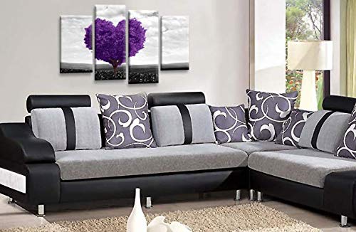 LR Floral Love Heart Wall Art Picture Abstract Tree Purple Grey Flower Framed Split Print Ready to Hang