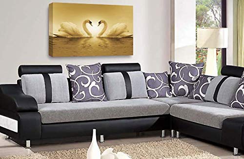 Love Heart Swans Wall Art Picture Cream White Kissing Framed Canvas Panel Print Ready to Hang