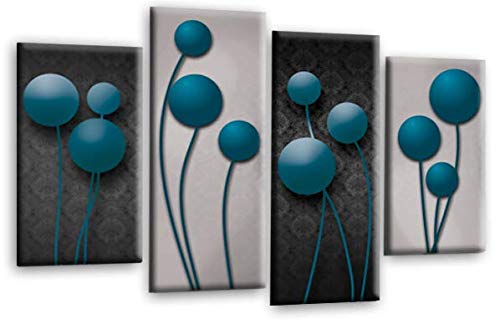 LR Teal Floral Rose Wall Art Picture Grey Abstract Flower Love Framed Split Panel Print Ready to Hang