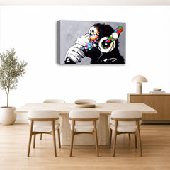 LR Banksy DJ Monkey Wall Art Picture – Graffiti Art Framed Canvas Print | Ready to Hang | Modern Wall Art for Living Room, Bedroom & Office