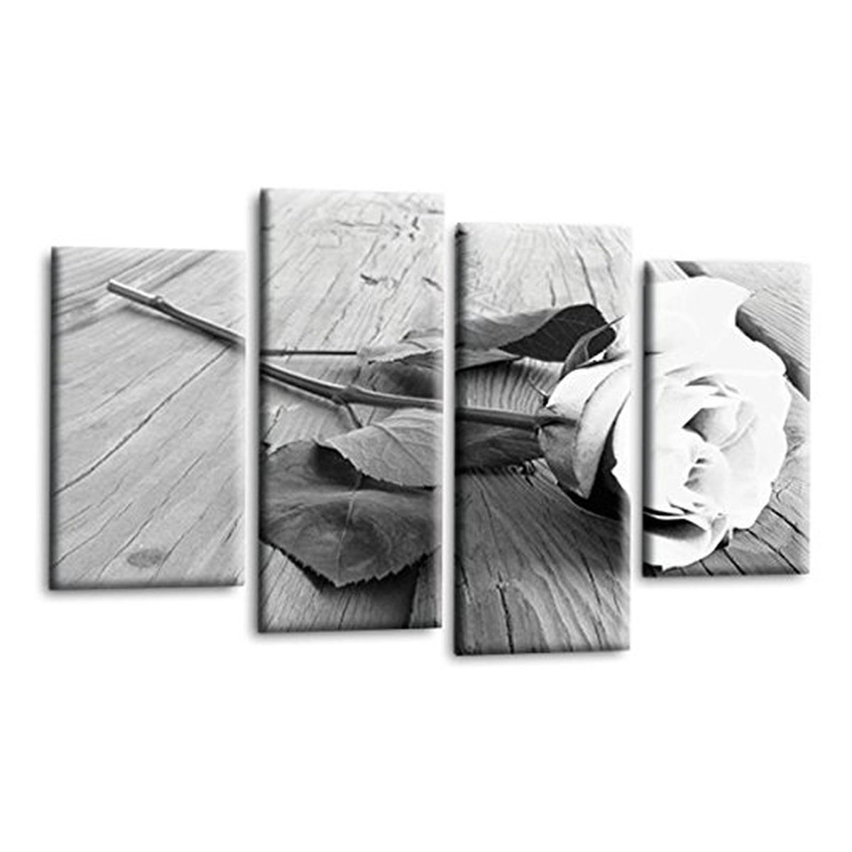 LR White Rose Floral Wall Art Picture Framed 4 Panel Split Canvas Print | Ready to Hang | Modern Wall Art for Living Room, Bedroom & Office