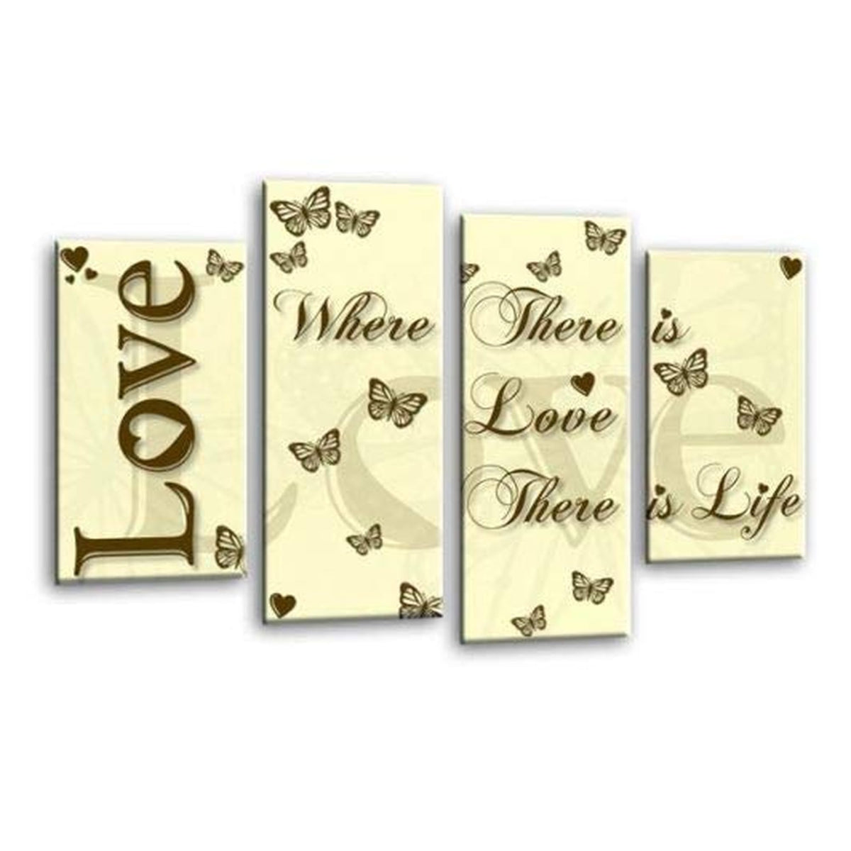 LR Love Quote Wall Art Picture – Cream & Brown Framed 4 Panel Split Canvas Print | Ready to Hang | Modern Wall Art for Living Room, Bedroom & Office