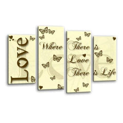 LR Love Quote Wall Art Picture – Cream & Brown Framed 4 Panel Split Canvas Print | Ready to Hang | Modern Wall Art for Living Room, Bedroom & Office